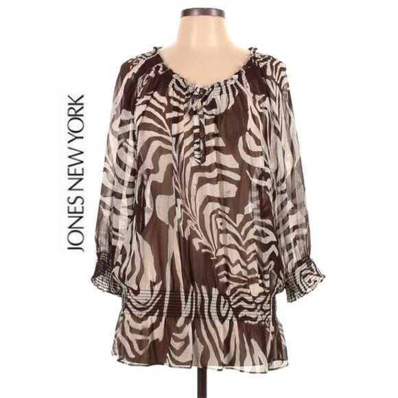 JONES NEW YORK, Animal print sheer loose fit tunic top - Picture 1 of 14